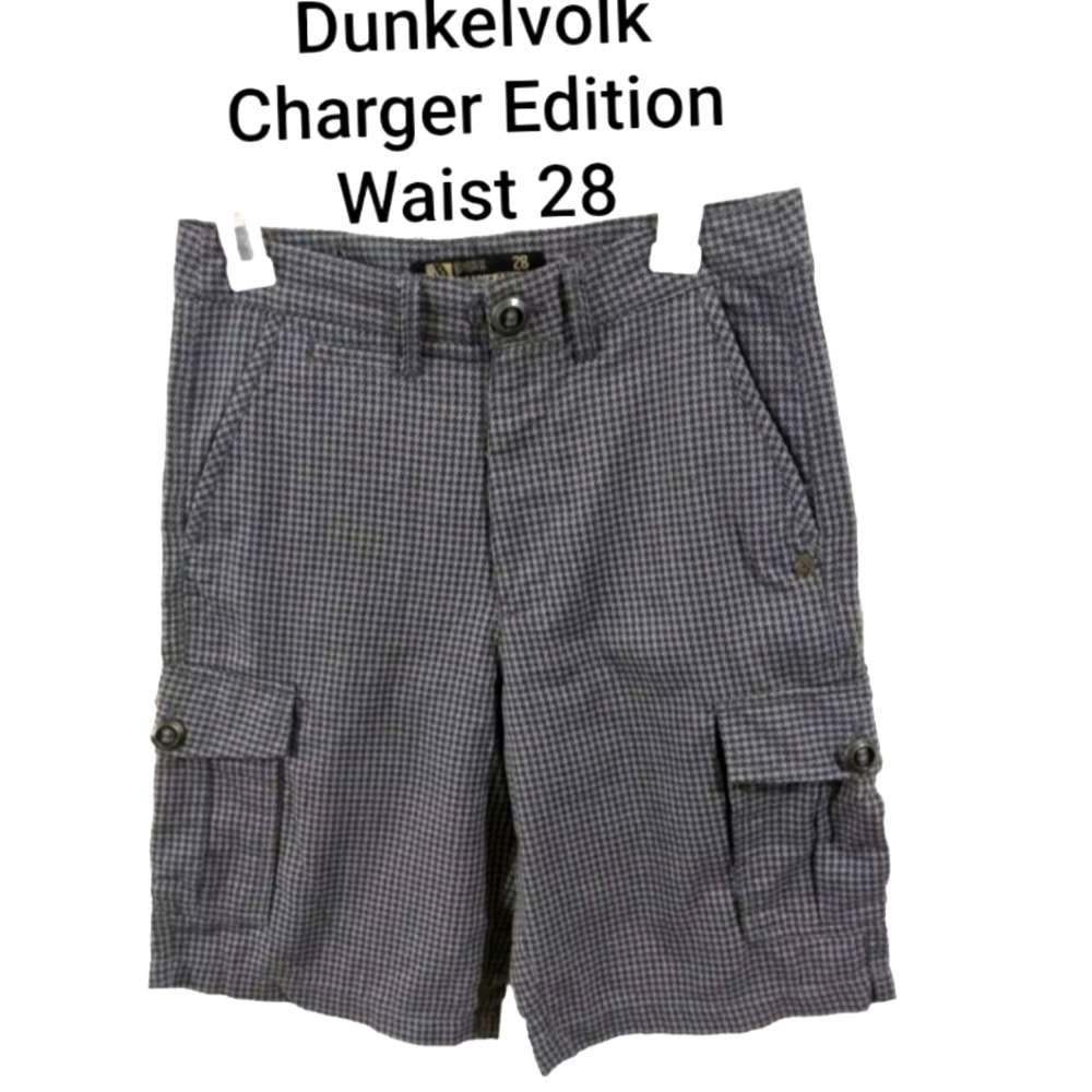 Dunkelvolk Charter Edition Cargo Shorts Mens Sz 28 Gray Plaid Pockets Belt Loops
